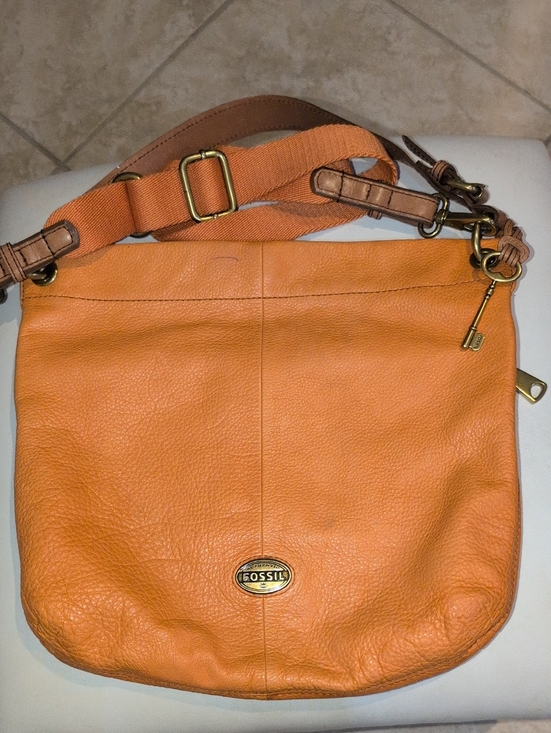 Fossil Handbags - Fossil Explorer Orange Leather Foldover Convertible Crossbody Tote